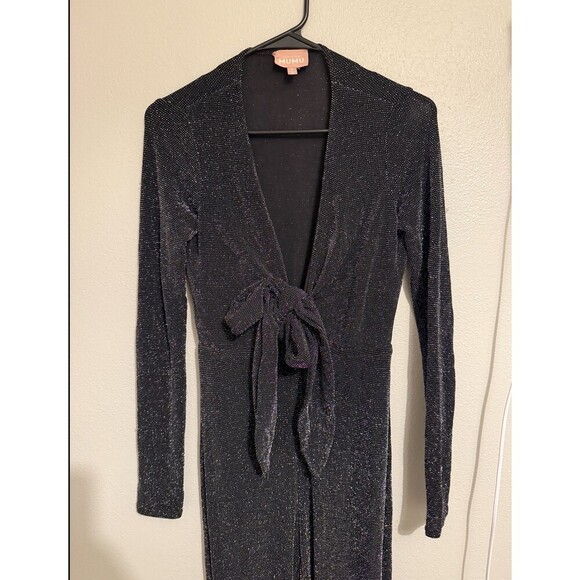 Show Me Your MuMu Martina Wrap Sequin Wide Leg Jumpsuit Sz S Bohochic neutral - Picture 6 of 9